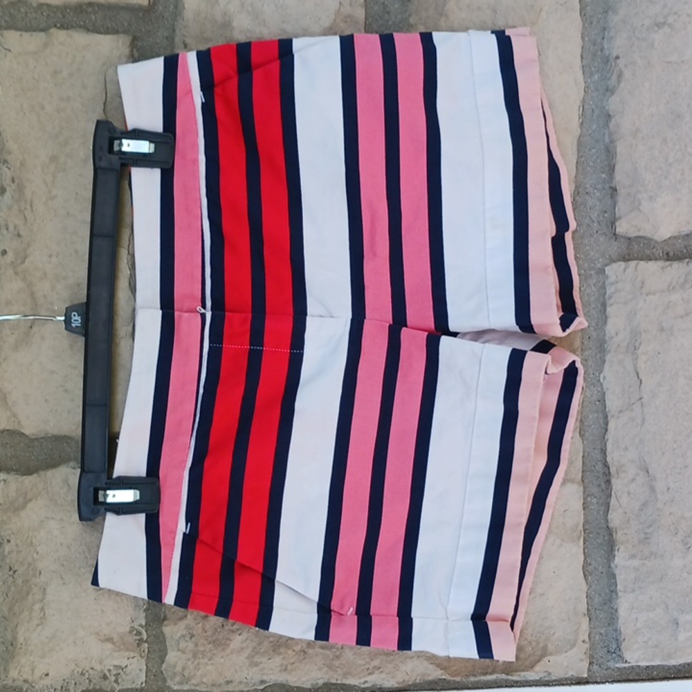 New York & Co Striped Shorts Orange Red Pink White Cotton Women's Size 8 - Picture 3 of 9